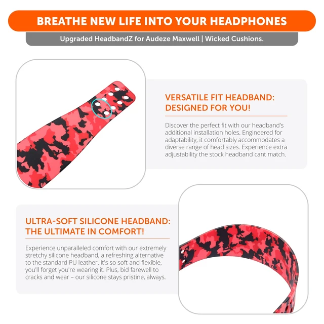 Alt view image 4 of 7 - HeadbandZ Maxwell - Silicone Headband for Audeze Maxwell 1, 2 & 2 ANC Made by Wicked Cushions Enhanced Flexibility, Comfort & Style, Matching Earpad Designs Red Camo