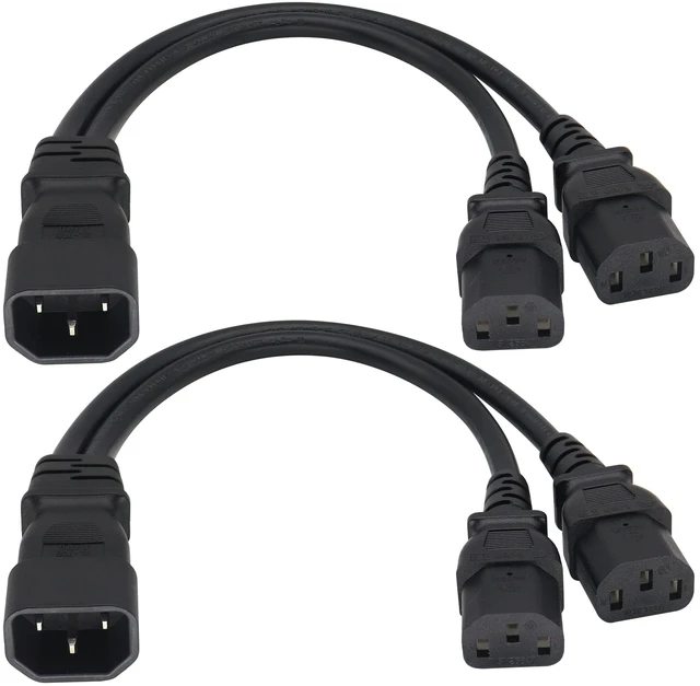 Main image of (2 pack) IEC320 C14 to 2 x C13 Y Splitter AC Power Plug Extension Cable,10A 125A Dual C13 to C14 PDU Style Computer AC Power Cord for Computer LED HDTV Monitor&Scanner (0.3m/1ft)(C14 to 2xC13)