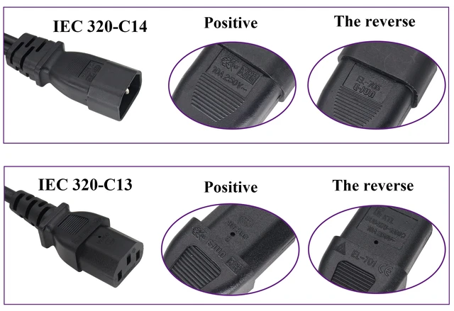 Alt view image 3 of 7 - (2 pack) IEC320 C14 to 2 x C13 Y Splitter AC Power Plug Extension Cable,10A 125A Dual C13 to C14 PDU Style Computer AC Power Cord for Computer LED HDTV Monitor&Scanner (0.3m/1ft)(C14 to 2xC13)