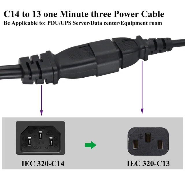 Alt view image 5 of 7 - (2 pack) IEC320 C14 to 2 x C13 Y Splitter AC Power Plug Extension Cable,10A 125A Dual C13 to C14 PDU Style Computer AC Power Cord for Computer LED HDTV Monitor&Scanner (0.3m/1ft)(C14 to 2xC13)