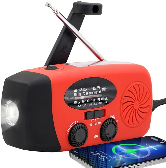 Main image of 2000mAh Emergency Solar Hand Crank Portable Survival Radio AM FM NOAA Weather Radio, Earphone Jack SOS Alarm, 4 Modes LED Flashlight, Type-C Charger, For Camping Hiking