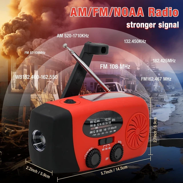 Alt view image 4 of 6 - 2000mAh Emergency Solar Hand Crank Portable Survival Radio AM FM NOAA Weather Radio, Earphone Jack SOS Alarm, 4 Modes LED Flashlight, Type-C Charger, For Camping Hiking