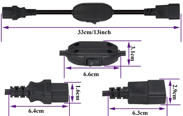Alt view image 2 of 7 - (2 Pack) IEC320 C14 to C13 Power AC Adapter Cable C13 to C14 with Switch Cord C13 Female to C14 Male PDU Power Supply Extension Cord for Computer LED HDTV Monitor(0.3m/1ft)(C14 to C13/Switch)