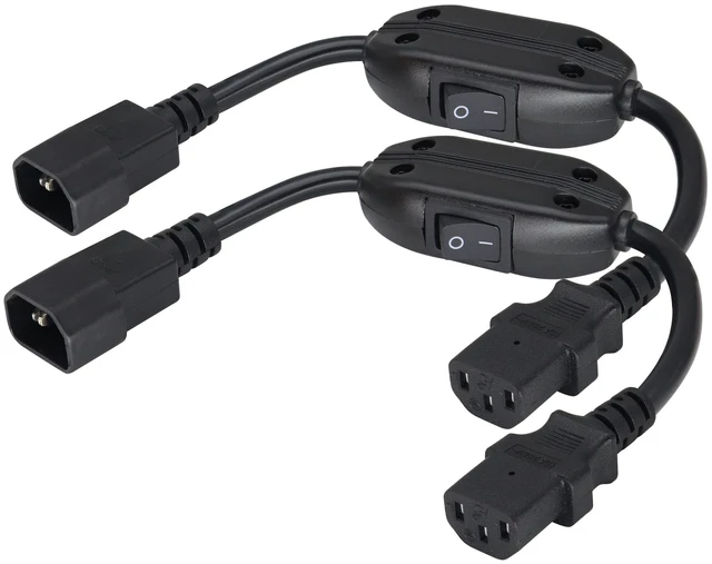 Main image of (2 Pack) IEC320 C14 to C13 Power AC Adapter Cable C13 to C14 with Switch Cord C13 Female to C14 Male PDU Power Supply Extension Cord for Computer LED HDTV Monitor(0.3m/1ft)(C14 to C13/Switch)