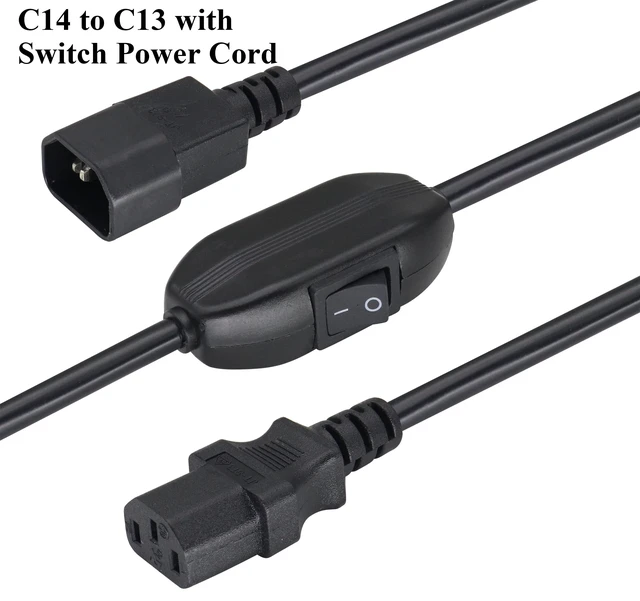 Alt view image 4 of 7 - (2 Pack) IEC320 C14 to C13 Power AC Adapter Cable C13 to C14 with Switch Cord C13 Female to C14 Male PDU Power Supply Extension Cord for Computer LED HDTV Monitor(0.3m/1ft)(C14 to C13/Switch)