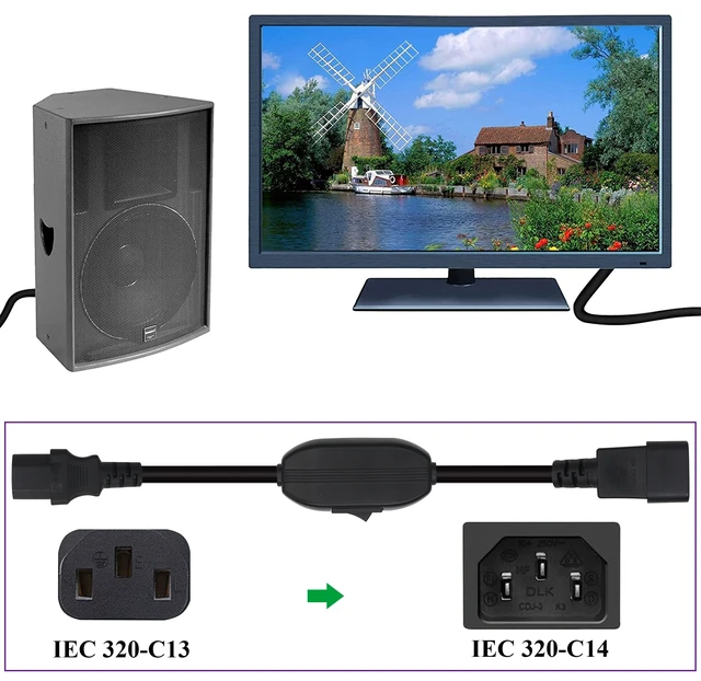 Alt view image 5 of 7 - (2 Pack) IEC320 C14 to C13 Power AC Adapter Cable C13 to C14 with Switch Cord C13 Female to C14 Male PDU Power Supply Extension Cord for Computer LED HDTV Monitor(0.3m/1ft)(C14 to C13/Switch)