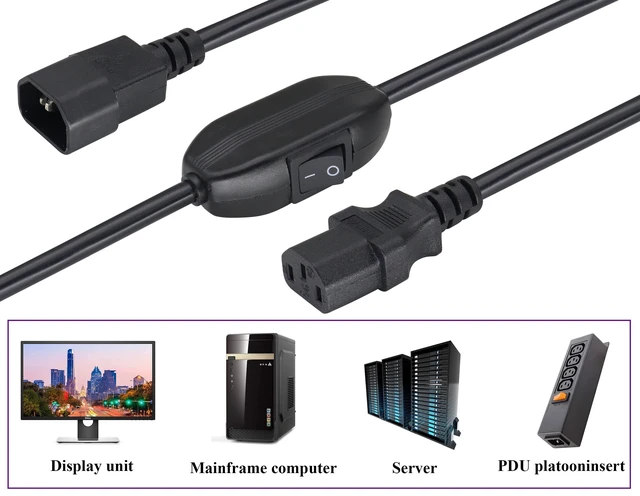 Alt view image 7 of 7 - (2 Pack) IEC320 C14 to C13 Power AC Adapter Cable C13 to C14 with Switch Cord C13 Female to C14 Male PDU Power Supply Extension Cord for Computer LED HDTV Monitor(0.3m/1ft)(C14 to C13/Switch)