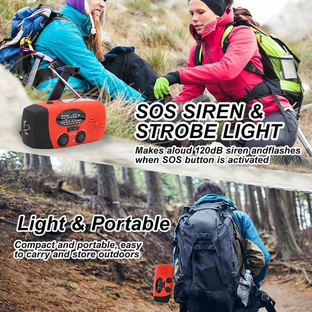Alt view image 6 of 6 - 2000mAh Emergency Solar Hand Crank Portable Survival Radio AM FM NOAA Weather Radio, Earphone Jack SOS Alarm, 4 Modes LED Flashlight, Type-C Charger, For Camping Hiking