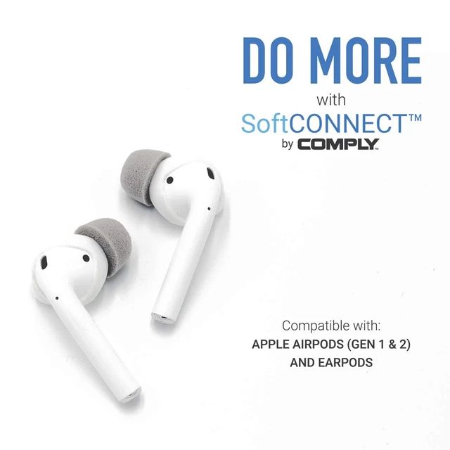 Alt view image 2 of 7 - SoftCONNECT Foam Replacement Earbud Tips for Apple AirPods 1 & 2, Earpods, Most Generic Models of Comparable Size, Gray, Medium