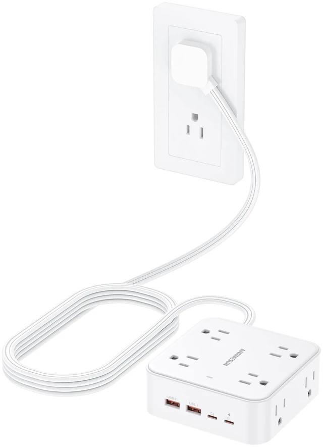Main image of Power Strip, Flat Wall Plug Extension Cord for Home Office 8 AC Outlets 4 USB (2 USB C), 5 Ft Outlet Extender, Flat Plug(Wired)