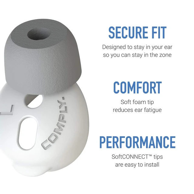 Alt view image 5 of 7 - SoftCONNECT Foam Replacement Earbud Tips for Apple AirPods 1 & 2, Earpods, Most Generic Models of Comparable Size, Gray, Medium