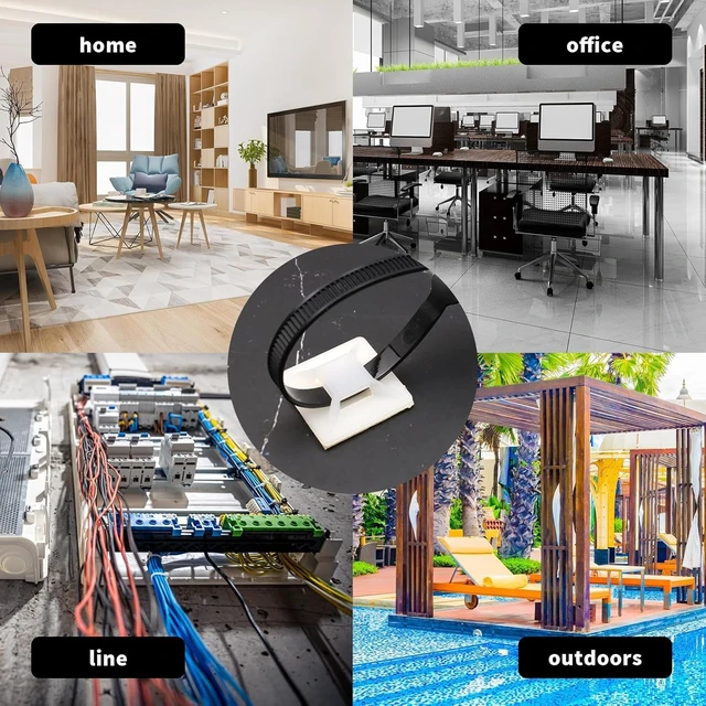 Alt view image 7 of 7 - 400Pcs White Cable Zip Tie Mounts 1x1" Self-Adhesive Wire Holder PP Material, Compact 1" Size, Cost-Effective Bulk, Easy Install, for Cable Management Home Office Car Tight Spaces