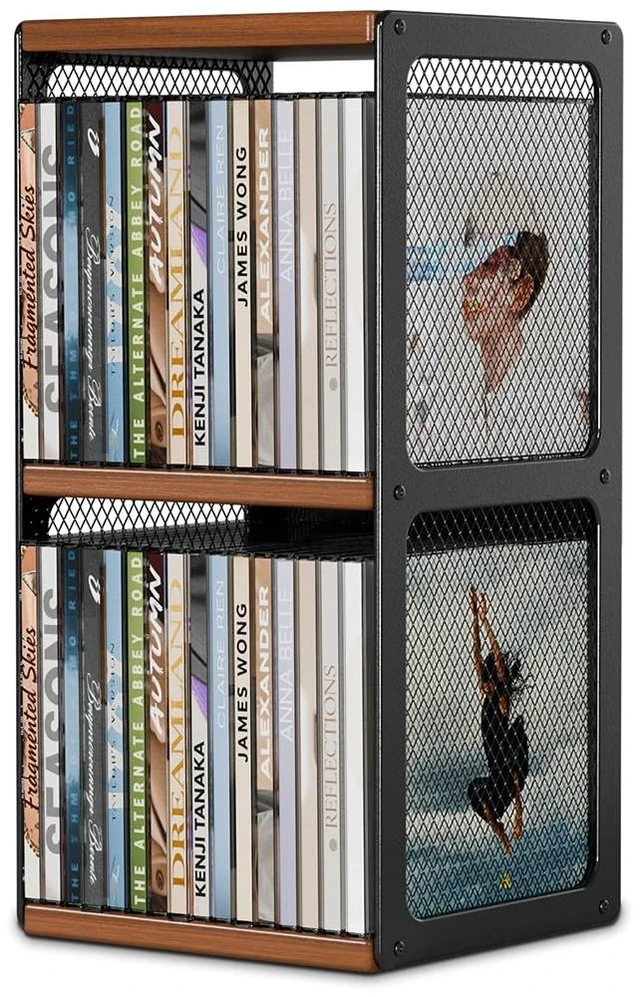 Main image of 2-Tier CD Storage Holder,Stackable CD Rack Organizer,Hold 32 Cases Wood CD Display Shelf Tower,Retro CD Cube for Cassette,Tape,CDs in Home Office,Music Lovers