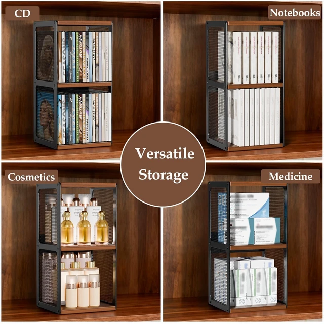 Alt view image 4 of 7 - 2-Tier CD Storage Holder,Stackable CD Rack Organizer,Hold 32 Cases Wood CD Display Shelf Tower,Retro CD Cube for Cassette,Tape,CDs in Home Office,Music Lovers