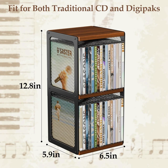 Alt view image 6 of 7 - 2-Tier CD Storage Holder,Stackable CD Rack Organizer,Hold 32 Cases Wood CD Display Shelf Tower,Retro CD Cube for Cassette,Tape,CDs in Home Office,Music Lovers