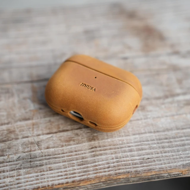 Alt view image 2 of 7 - Handcrafted Crazy Horse Unique Leather Case for AirPods Pro 3rd Gen (2025), Vintage Aesthetic, Two-Tone Effect,Compatible with MagSafe, Compatible with Airpods Pro 3 Brown