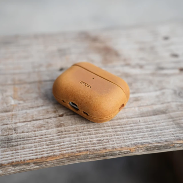 Alt view image 5 of 7 - Handcrafted Crazy Horse Unique Leather Case for AirPods Pro 3rd Gen (2025), Vintage Aesthetic, Two-Tone Effect,Compatible with MagSafe, Compatible with Airpods Pro 3 Brown
