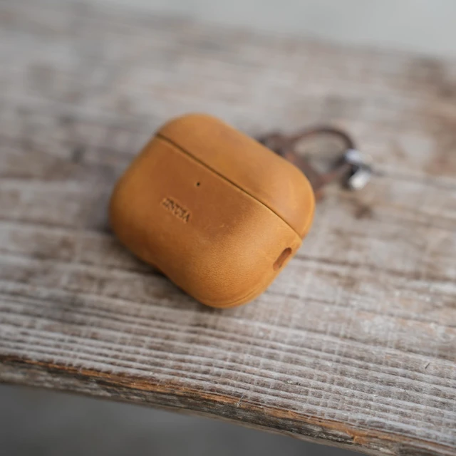 Alt view image 6 of 7 - Handcrafted Crazy Horse Unique Leather Case for AirPods Pro 3rd Gen (2025), Vintage Aesthetic, Two-Tone Effect,Compatible with MagSafe, Compatible with Airpods Pro 3 Brown