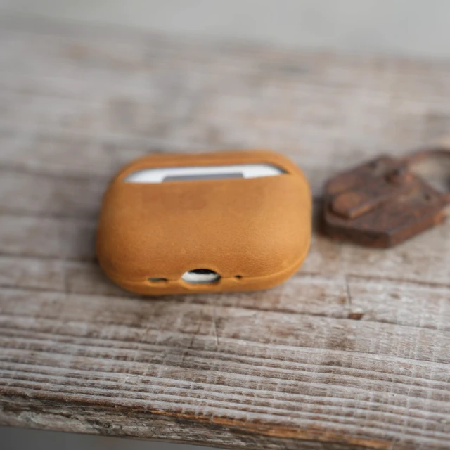 Alt view image 7 of 7 - Handcrafted Crazy Horse Unique Leather Case for AirPods Pro 3rd Gen (2025), Vintage Aesthetic, Two-Tone Effect,Compatible with MagSafe, Compatible with Airpods Pro 3 Brown