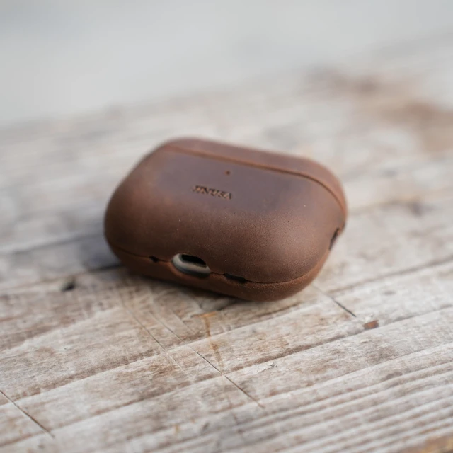 Alt view image 5 of 7 - Handcrafted Crazy Horse Unique Leather Case for AirPods Pro 3rd Gen (2025), Vintage Aesthetic, Two-Tone Effect,Compatible with MagSafe, Compatible with Airpods Pro 3 Darkbrown