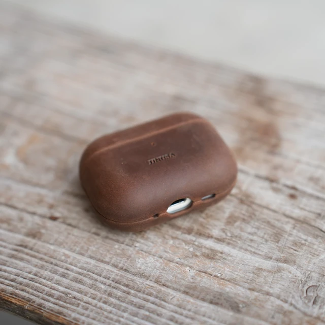 Alt view image 6 of 7 - Handcrafted Crazy Horse Unique Leather Case for AirPods Pro 3rd Gen (2025), Vintage Aesthetic, Two-Tone Effect,Compatible with MagSafe, Compatible with Airpods Pro 3 Darkbrown
