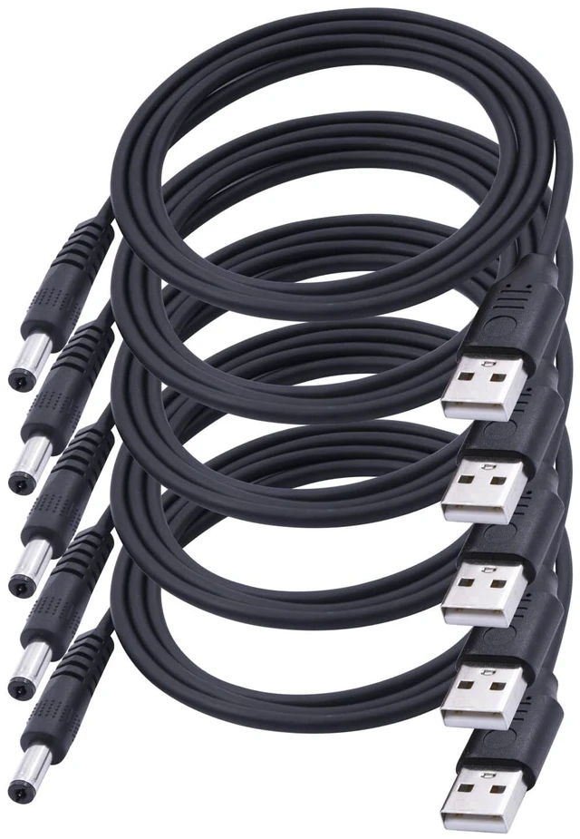 Main image of USB to DC Power Cord USB 2.0 A Male to DC Male 5.5mm x 2.1mm 5 Volt Jack Power Cable for LED Light, Speaker, Lightsaber, Router, Fan and More(5PCS)