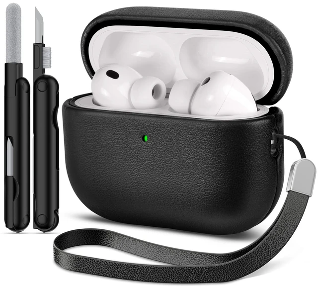 Main image of for AirPod Pro 3 Case, Geniune Leather Case, Compatible with AirPods Pro 3rd Generation Case (2025), AirPods Pro 3 case Leather Protective Cover with Lanyard & Cleaner Kit, Black