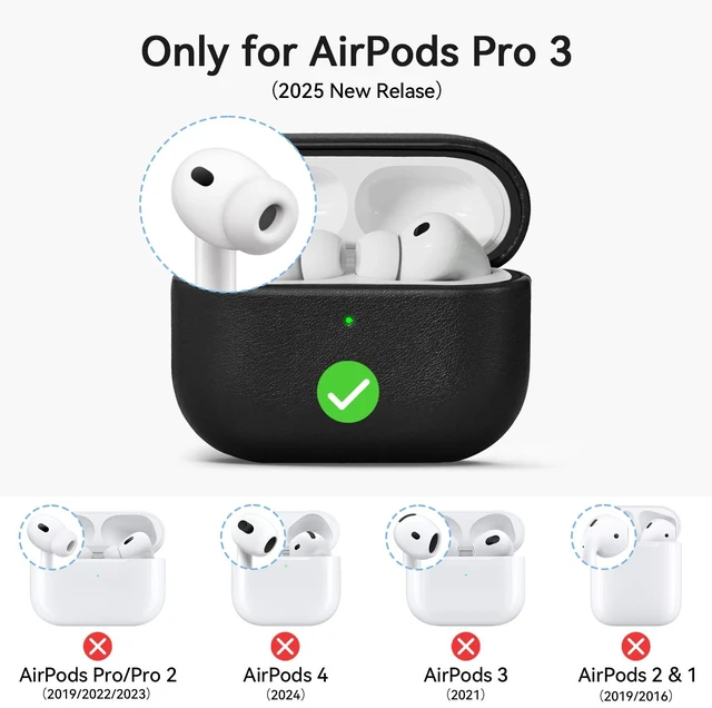Alt view image 2 of 7 - for AirPod Pro 3 Case, Geniune Leather Case, Compatible with AirPods Pro 3rd Generation Case (2025), AirPods Pro 3 case Leather Protective Cover with Lanyard & Cleaner Kit, Black