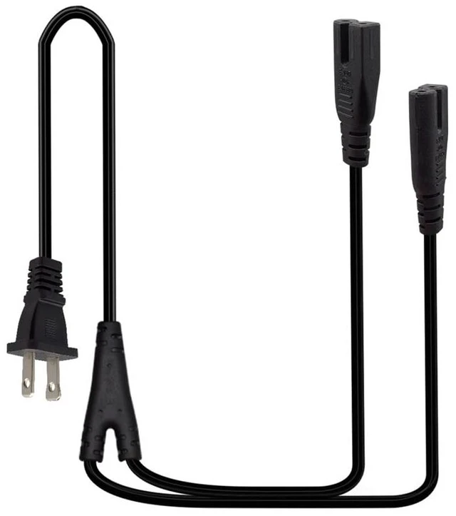 Main image of 6FT Polarized 2 Prong NEMA 1-15P to Dual IEC320 C7 Cable 18AWG SPT-2 VW-1 wire, US 2 Outlet Male to Double Figure 8 Female,1 in 2 Out, 7A 125V/2.5A 250V,for multi-device power supply