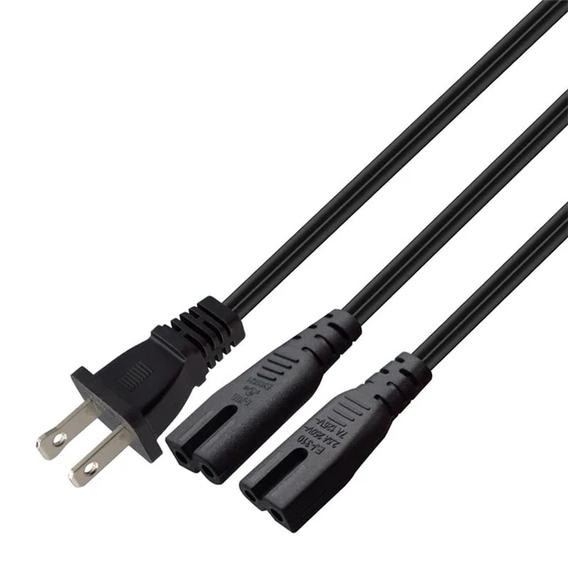 Alt view image 2 of 4 - 6FT Polarized 2 Prong NEMA 1-15P to Dual IEC320 C7 Cable 18AWG SPT-2 VW-1 wire, US 2 Outlet Male to Double Figure 8 Female,1 in 2 Out, 7A 125V/2.5A 250V,for multi-device power supply