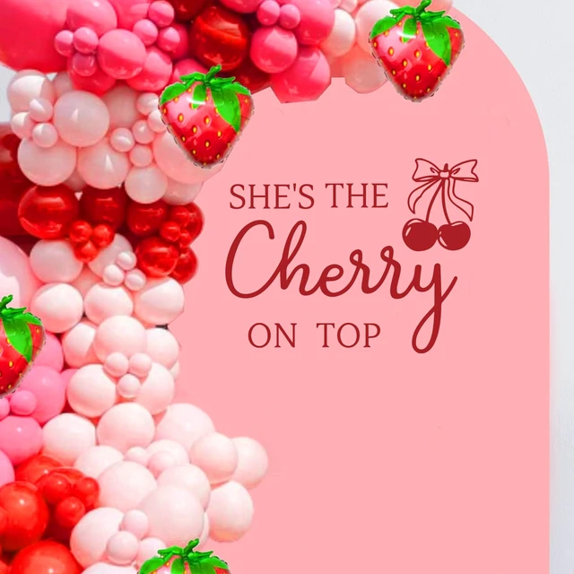 Alt view image 2 of 7 - She's The Cherry on Top Decal for Backdrop Arch - Cherry Theme Baby Shower Decorations - Our Little Cherries on Top Baby Shower Backdrop - Cherries Themed Birthday/Bridal Shower Party Decorations