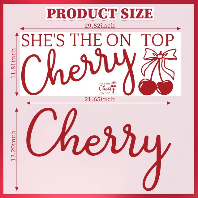 Alt view image 3 of 7 - She's The Cherry on Top Decal for Backdrop Arch - Cherry Theme Baby Shower Decorations - Our Little Cherries on Top Baby Shower Backdrop - Cherries Themed Birthday/Bridal Shower Party Decorations