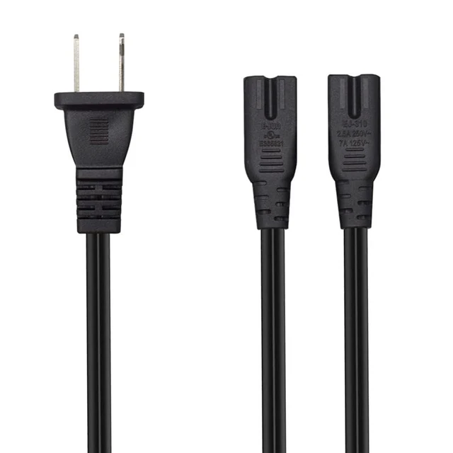 Alt view image 3 of 4 - 6FT Polarized 2 Prong NEMA 1-15P to Dual IEC320 C7 Cable 18AWG SPT-2 VW-1 wire, US 2 Outlet Male to Double Figure 8 Female,1 in 2 Out, 7A 125V/2.5A 250V,for multi-device power supply
