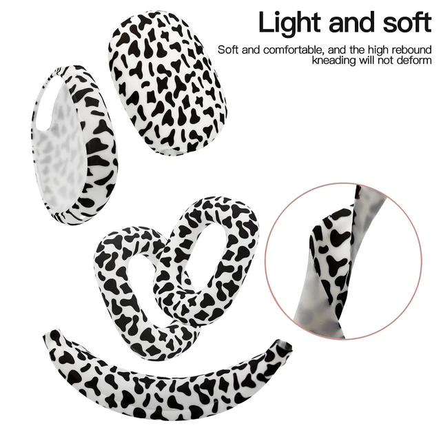 Alt view image 5 of 7 - 4 in 1 Silicone Case Cover Compatible with Apple Airpods Max 2/1 Headphones(2026/2024/2020), Printed Ear Pad Case Cover Ear Cups Cover and Headband Cover Headband Pad Accessories (Cow)
