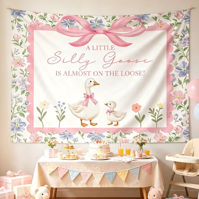 Alt view image 4 of 7 - Floral Silly Goose Baby Shower Decor Girl Pink Silly Goose Backdrop Sign