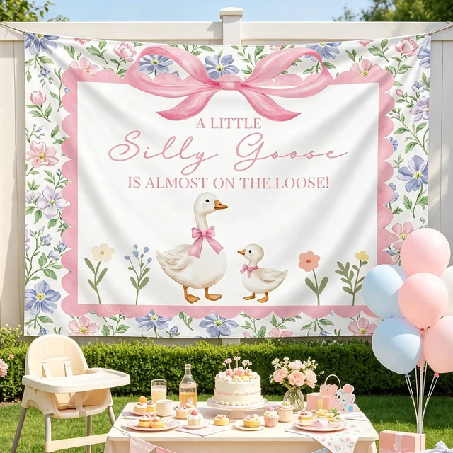 Alt view image 5 of 7 - Floral Silly Goose Baby Shower Decor Girl Pink Silly Goose Backdrop Sign