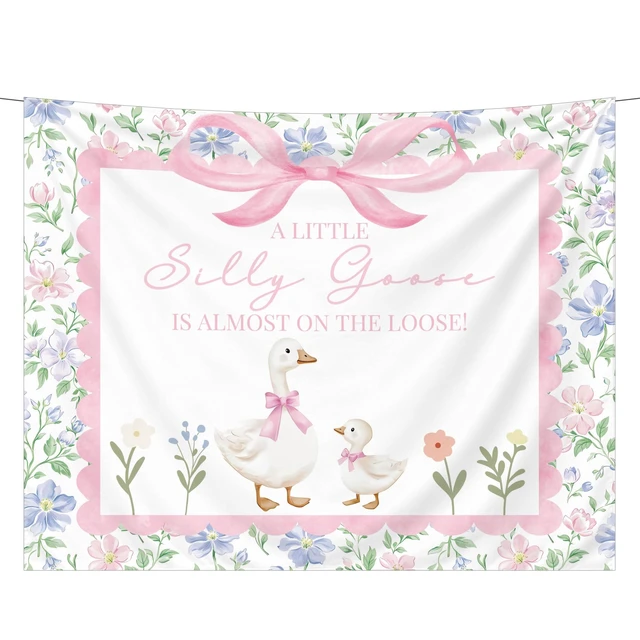 Alt view image 7 of 7 - Floral Silly Goose Baby Shower Decor Girl Pink Silly Goose Backdrop Sign