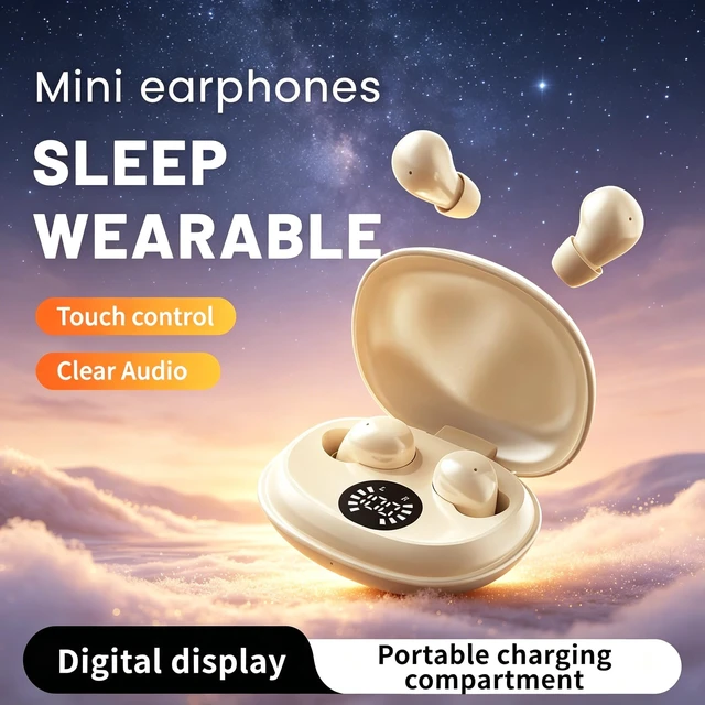 Alt view image 5 of 7 - Invisible Mini Earbuds,Ultra-Light Comfort Fit Sleep Headphones for Side Sleepers,Mini Noise Blocking Sleep Earphones,Bluetooth 6.0 Wireless Earbuds for Sleeping, Working,Sports (Khaki)