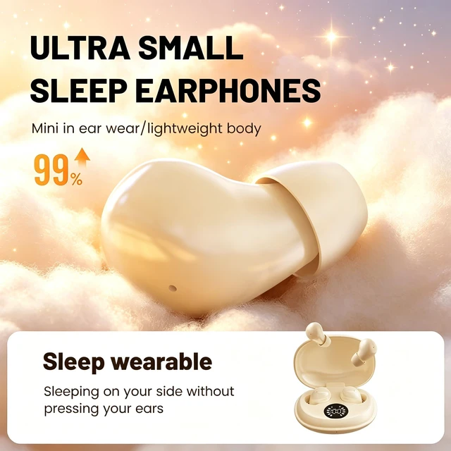 Alt view image 2 of 7 - Invisible Mini Earbuds,Ultra-Light Comfort Fit Sleep Headphones for Side Sleepers,Mini Noise Blocking Sleep Earphones,Bluetooth 6.0 Wireless Earbuds for Sleeping, Working,Sports (Khaki)