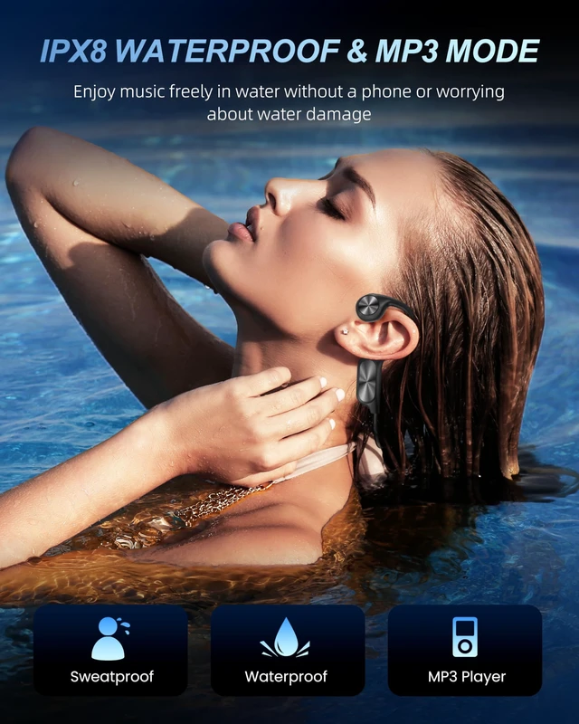 Alt view image 3 of 7 - Bone Conduction Swimming Headphones, 32GB MP3 Player, IPX8 Waterproof Underwater Music, Bluetooth 5.3 Open Ear Sport Headphones for Lap Swimming Running Cycling