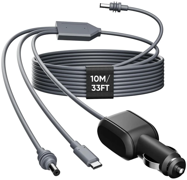 Main image of Starlink Mini 3 in 1 DC Power Cable 32.8FT/10M,100W+ USB C 12-24V Cigarette Lighter Plug and DC Male Power Cable Cord for Starlink Mini