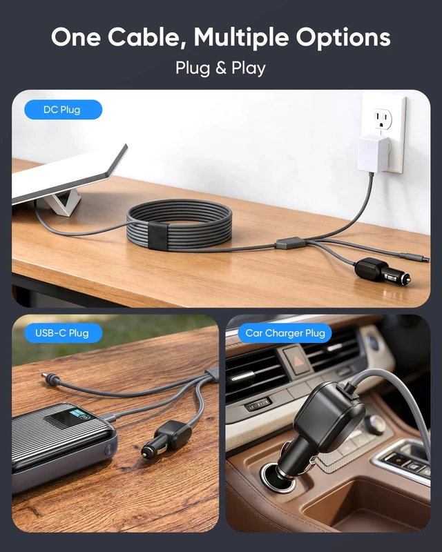 Alt view image 3 of 7 - Starlink Mini 3 in 1 DC Power Cable 32.8FT/10M,100W+ USB C 12-24V Cigarette Lighter Plug and DC Male Power Cable Cord for Starlink Mini