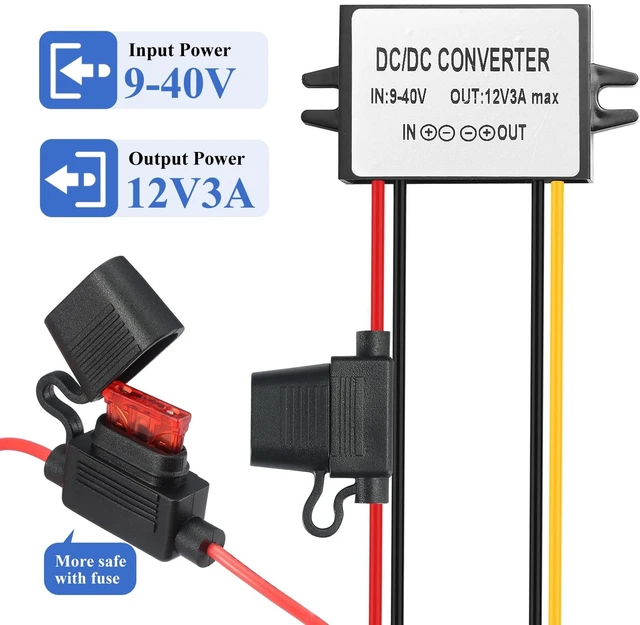 Alt view image 2 of 7 - 9-40V to 12V 3A Power Converter - Waterproof 36W Voltage Transformer for Truck/RV, CCTV Systems (CE Certified)