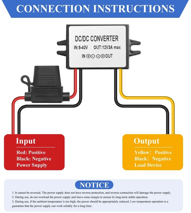 Alt view image 3 of 7 - 9-40V to 12V 3A Power Converter - Waterproof 36W Voltage Transformer for Truck/RV, CCTV Systems (CE Certified)