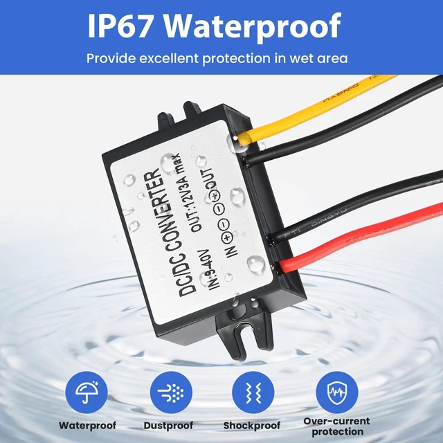 Alt view image 4 of 7 - 9-40V to 12V 3A Power Converter - Waterproof 36W Voltage Transformer for Truck/RV, CCTV Systems (CE Certified)