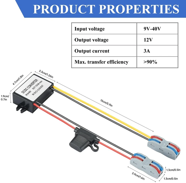 Alt view image 7 of 7 - 9-40V to 12V 3A Power Converter - Waterproof 36W Voltage Transformer for Truck/RV, CCTV Systems (CE Certified)