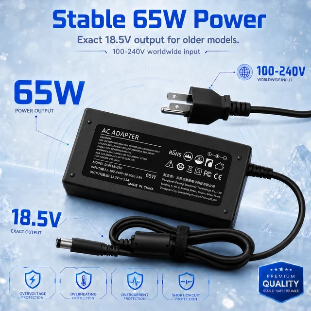 Alt view image 3 of 7 - Laptop Charger for HP 2000 Pavilion G4 G6, Compaq CQ56 CQ57, 65W Confirm the full HP 2000 model, 18.5V 3.5A requirement and 7.4 x 5.0 mm port; package includes one adapter and AC cable