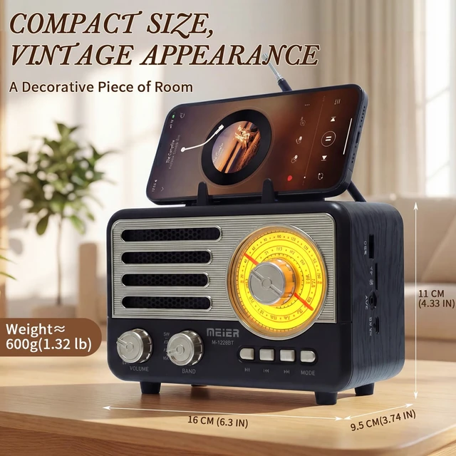 Alt view image 3 of 7 - Radio Portable AM FM SW Bluetooth Speaker Vintage Radios with Phone Stand Small Retro Radio Battery Powered for Vintage Decor Birthday Gifts for Women,Men,Dad (Black)