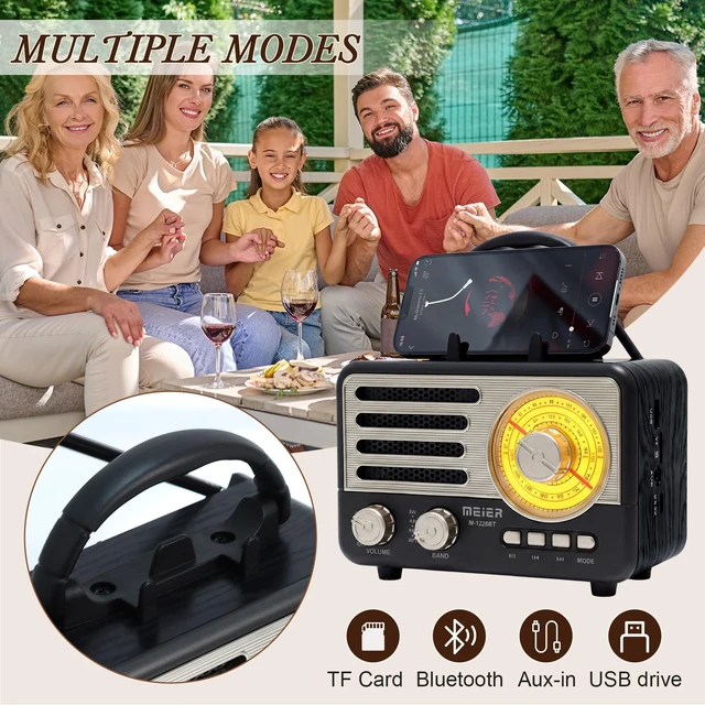 Alt view image 4 of 7 - Radio Portable AM FM SW Bluetooth Speaker Vintage Radios with Phone Stand Small Retro Radio Battery Powered for Vintage Decor Birthday Gifts for Women,Men,Dad (Black)