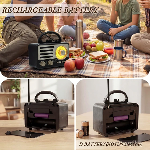 Alt view image 6 of 7 - Radio Portable AM FM SW Bluetooth Speaker Vintage Radios with Phone Stand Small Retro Radio Battery Powered for Vintage Decor Birthday Gifts for Women,Men,Dad (Black)